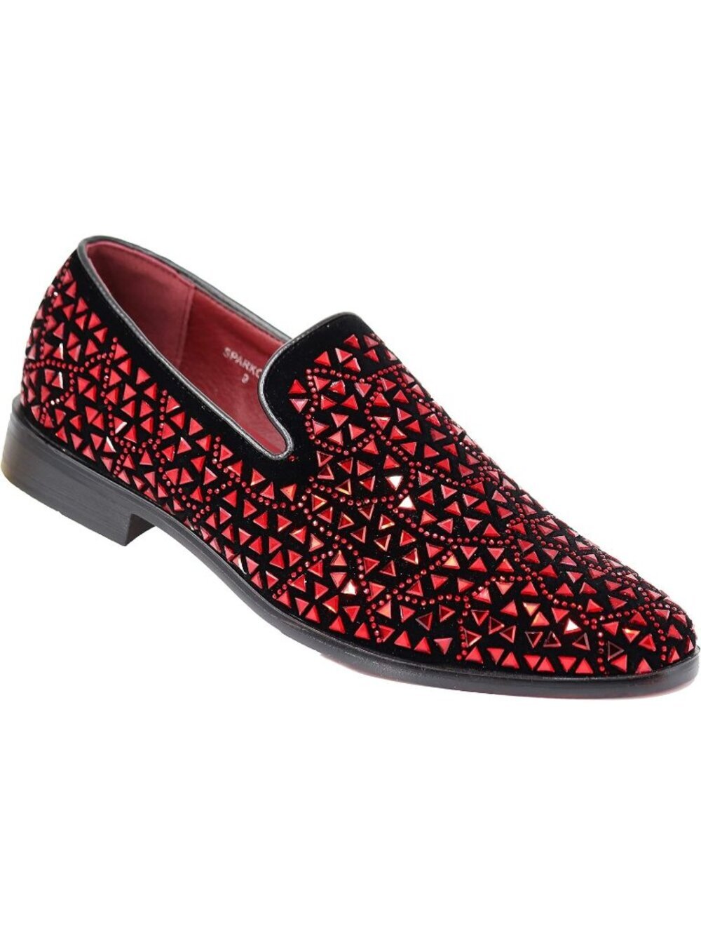 Enzo Romeo Men's Red Rubber Sole Rhinestone Sparkling Suede Loafer Prom Shoes